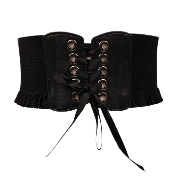 Ltpwer Wide PU Leather for Women Womens Corset Elastic Belt Vintage Renaissance Lace-up Waist Belt Tied Corset Waspie Wide Belt Costume Belts for Ladies Waist Belt for Dress Corset Black One size