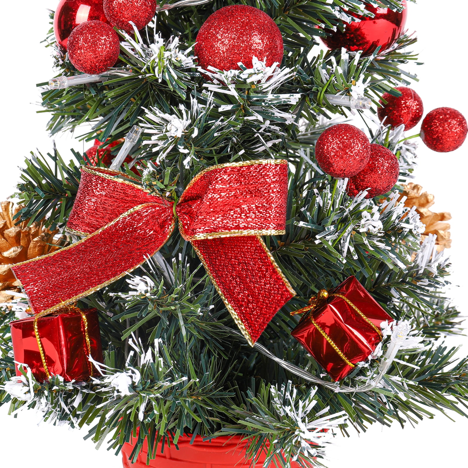 Tabletop Christmas Tree 18 Inch Mini Artificial Christmas Tree with LED String Lights, Small Xmas Tree with Base for Xmas Holiday Decorations Indoor Home Kitchen Dining Table