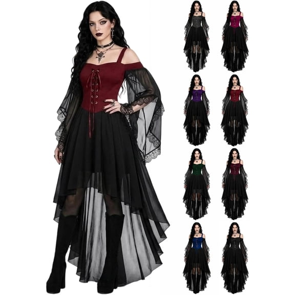 Witch Dress for Women, Butterfly Sleeve Mesh Dresses, Halloween Costumes Adults Medieval Vampire Gothic Outfit