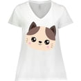 thumbnail image 3 of Inktastic Cute Cat, Little Cat, Cat Head, Brown Cat Women's Plus Size V-Neck T-Shirt, 3 of 5