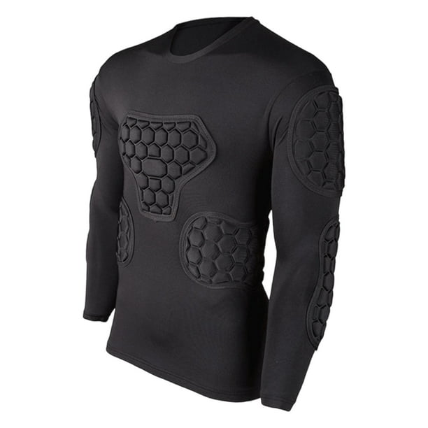 Camiseta de portero con diseño de compresión acolchado de EVA, mangas largas, ribete en el pecho y Talla S