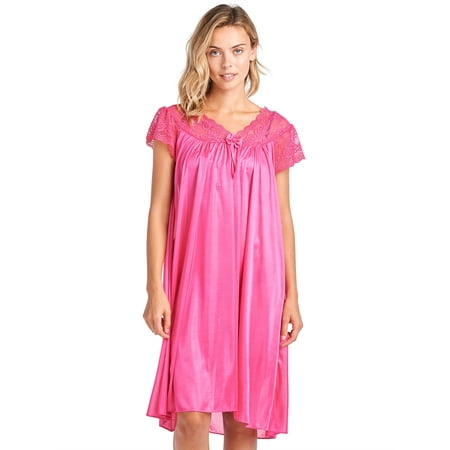 

Casual Nights Women s Fancy Lace Neckline Silky Tricot Nightgown - Fuchsia - Large
