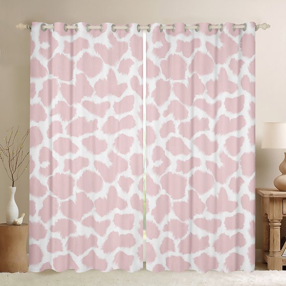 jejeloiu Abstract Leopard Print Blackout Curtains Set of 2 (52x84 Each),Rustic Farmhouse Retro Window Curtains,Pink White Curtains and Drapes For Girl,Microfiber Bedroom Decor