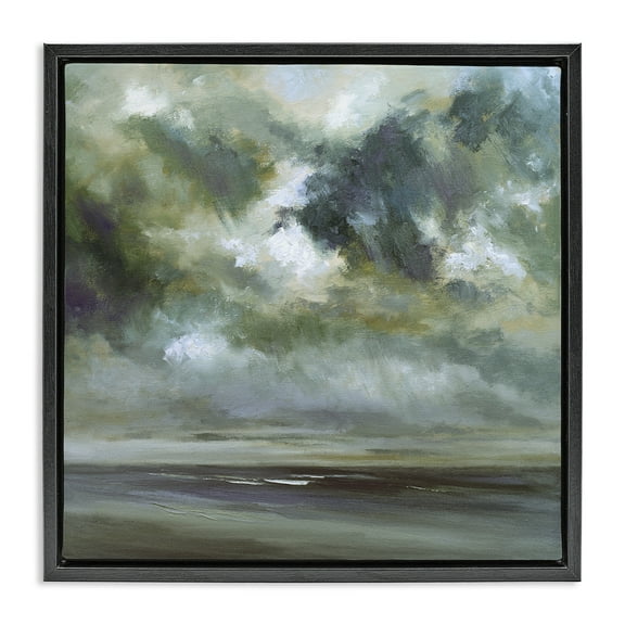 Stupell Industries Grey Clouds over Beach Landscape & Nature Painting Black Floater Framed Canvas Art Print Wall Art, 18 x 18