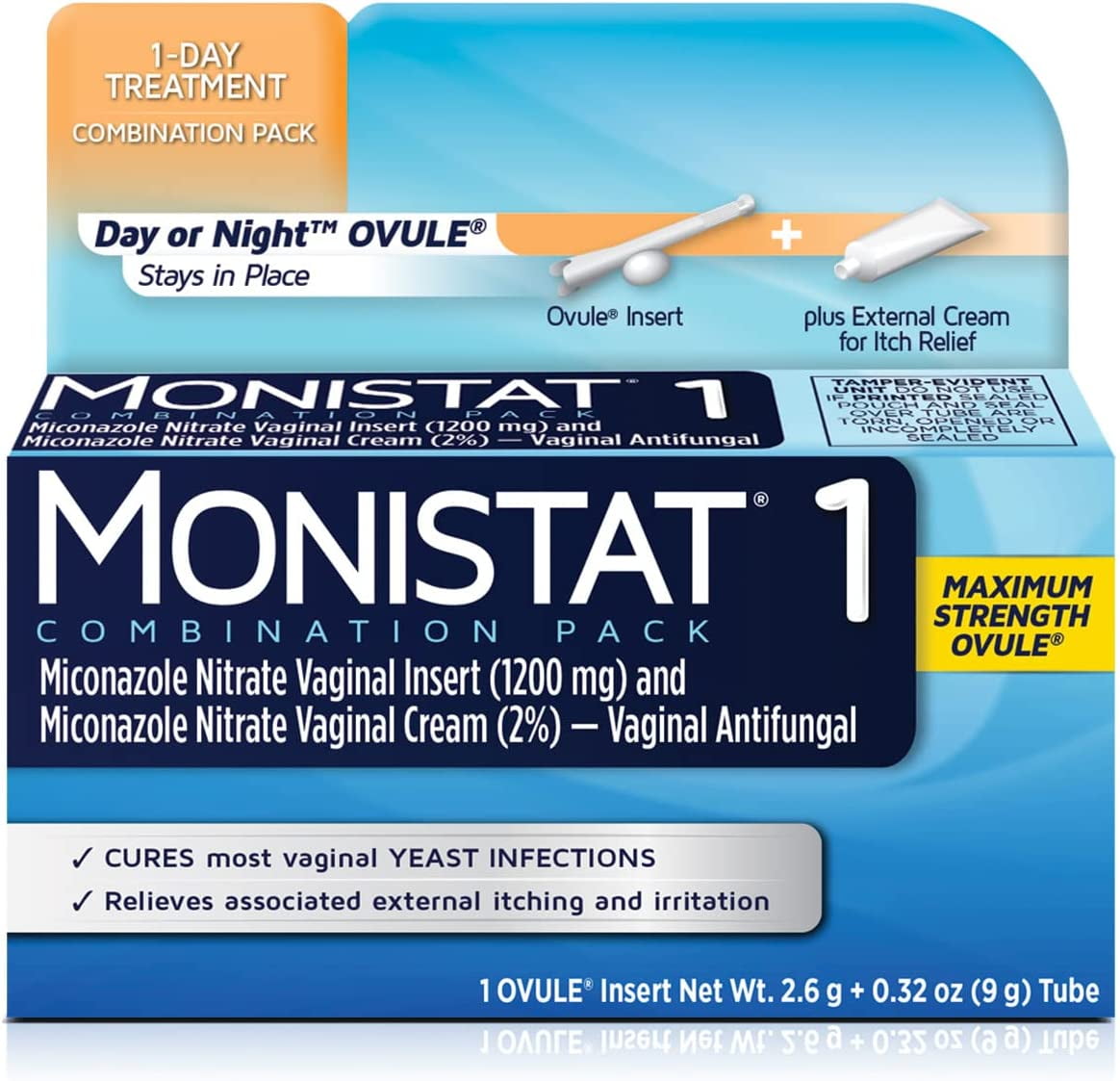 MONISTAT 1-Dose Yeast Infection Treatment For Women, 1 Ovule Insert & External Itch Cream