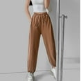 thumbnail image 4 of ZHIZAIHU Solid Color Long Sweatpants for Women Straight Leg Baggy Yoga Pants Elastic High Waist Trousers With Pockets Khaki S, 4 of 4