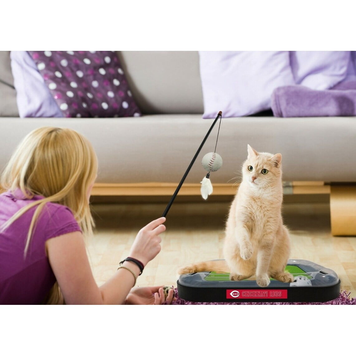 MLB Cincinnati Reds CAT Scratcher Mat Toy with Catnip Plush & Feather Cat Toy 5-in-1 Kitty Toy
