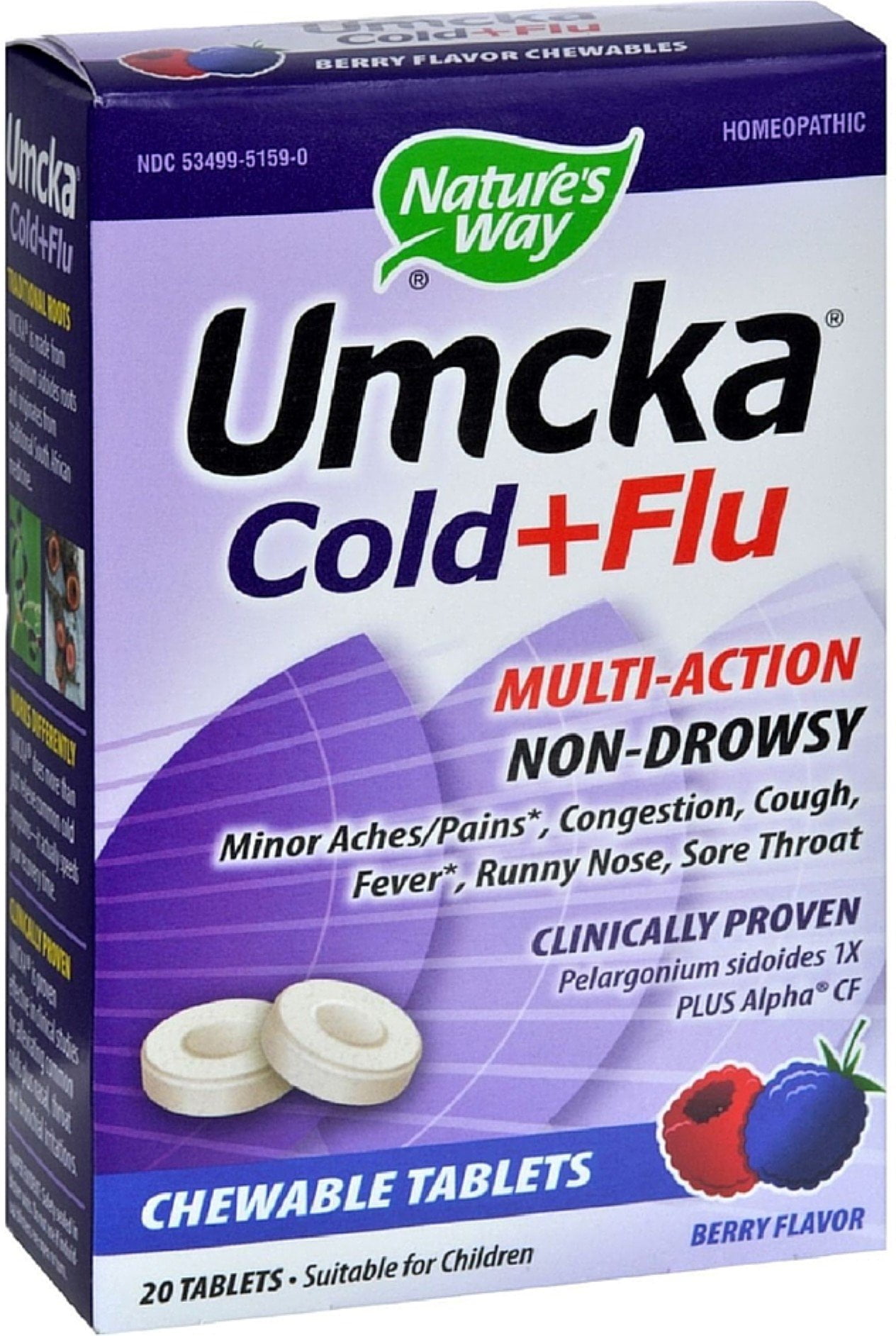 Nature's Way Umcka Cold+Flu MultiAction Chewable Tablets, Berry 20 ea