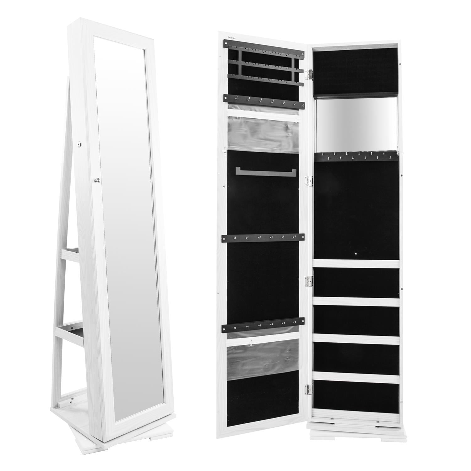 Ktaxon 360 Degree Rotating Floor Full Body Mirror Jewlery Cabinet Chest Storage, White