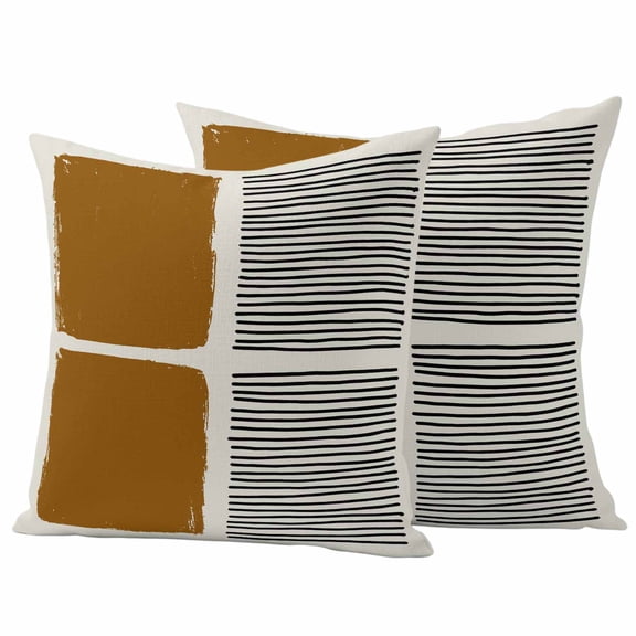 Brown Outdoor Waterproof Pillow Covers, Modern Painting Farmhouse Striped Abstract Art Decorative Square Throw Pillowcase Sofa Cushion Sham for Patio/Couch/Chair, 26"x26" 2 Pack