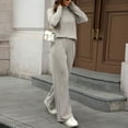 thumbnail image 5 of AINIYS Women's 2 Piece Outfits Sweater Set Wide Leg Pants High Neck Pullover Solid Color Sweater Sweatsuit Loungewear Fall Clothes Gray S, 5 of 8