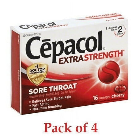 Cepacol Maximum Strength Throat Drop Lozenges, Cherry, 16 Count Pack of 4
