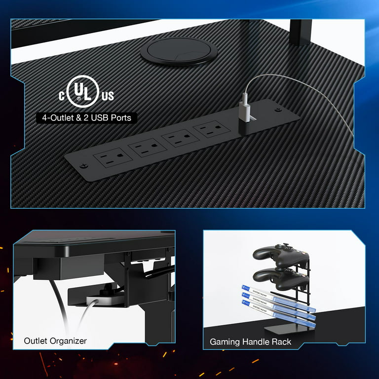  SEVEN WARRIOR Gaming Desk 55 INCH, T- Shaped Carbon Fiber  Surface Gamer Desk with Full Mouse Pad, Ergonomic E-Sport Style with Double  Headphone Hook, USB Gaming Rack, Cup Holder : Home