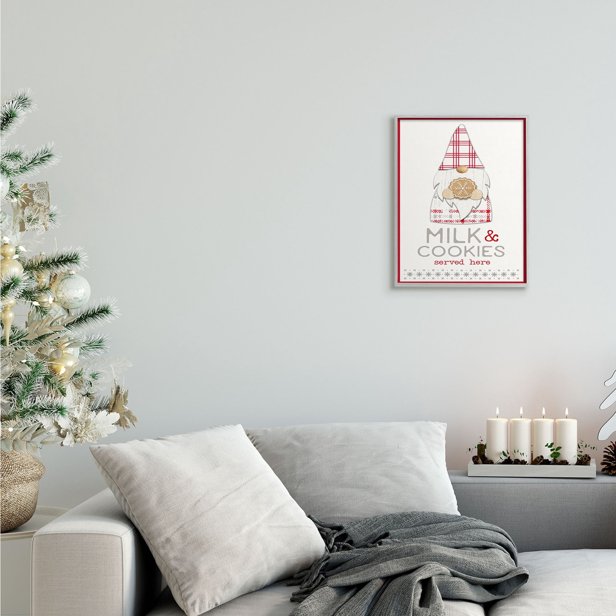 Stupell Indtries Milk and Cookies Phrase Christmas Plaid Gnome 11 in x 14 in Framed Painting Art Prints, by Stupell Home Décor