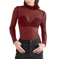 thumbnail image 1 of Zmoon Women's High Collar Solid Color Mesh Bottom Long Sleeve Top, 1 of 6