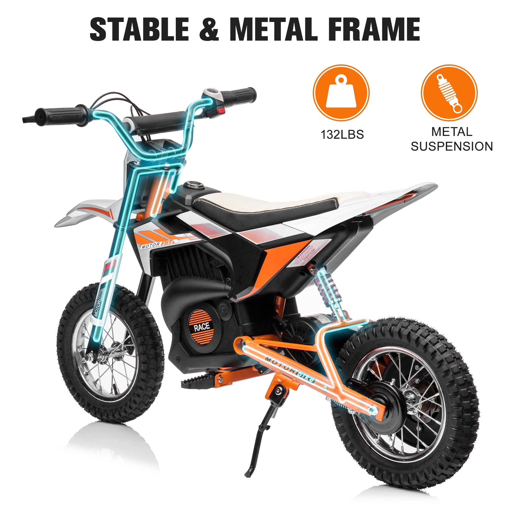 COCLUB 24V Electric Dirt Bike for Kids 13+, Kids Electric Motorcycle & Ride on Bike, CPC Certified, 250W Motor, 30-Min Ride Time, Hydraulic Suspension - White