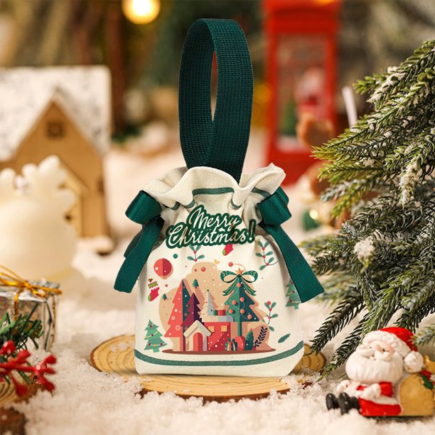 Bolsa de lona para dulces navideños, manzanas para la fiesta de Nochebuena, bolso con cordón, bolsa de regalo navideña