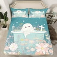 thumbnail image 2 of Castle Fairy Floral Ghost 3pcs Twin Sheet Sets,Pink Blue Twin Fitted Sheet,Happy Halloween Breathable Flat Sheet,Super Cozy Flower Room Decor, 2 of 7