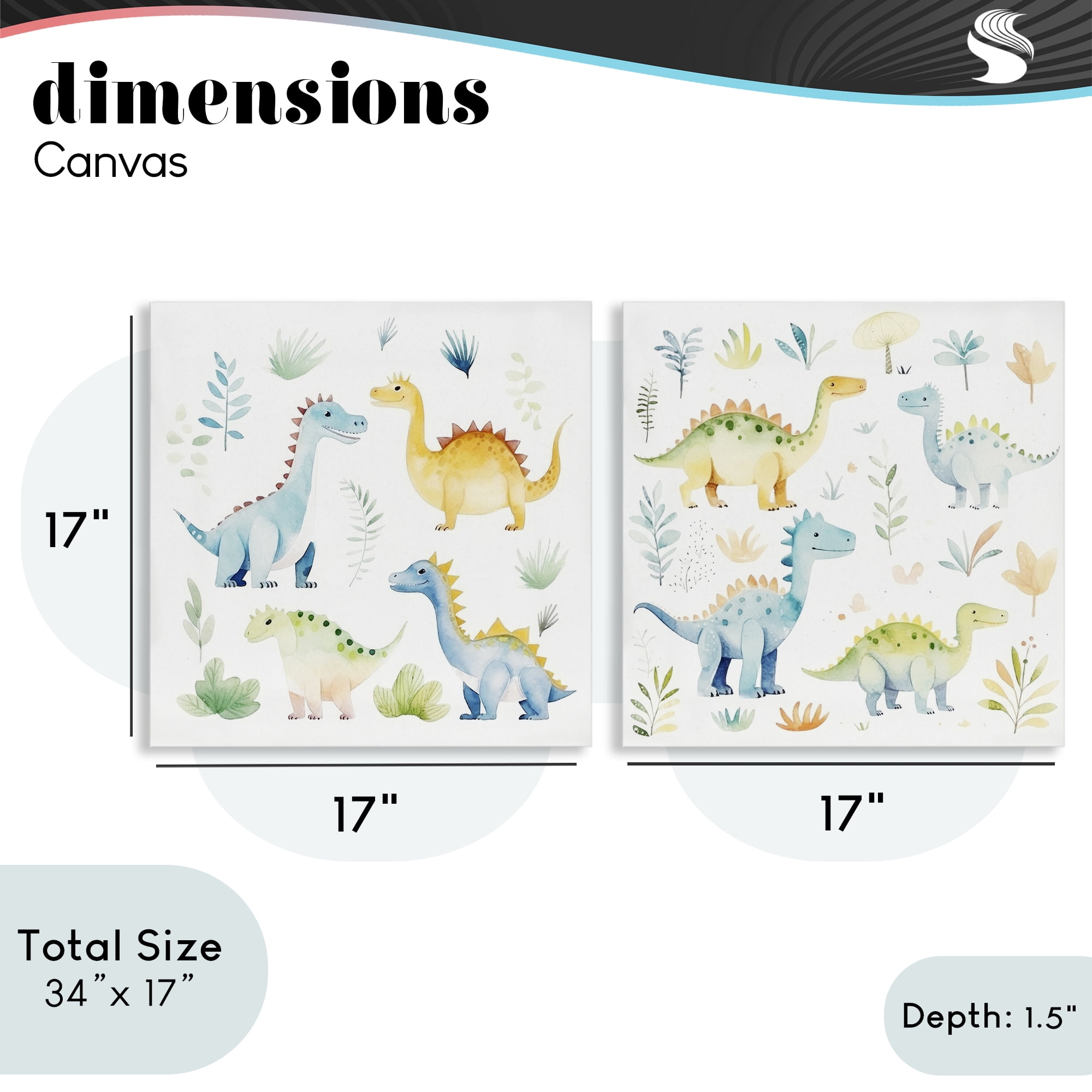 Stupell Industries Playful Dinosaur Wonders 2 Piece Canvas Wall Art Set, design by Lazar Studio