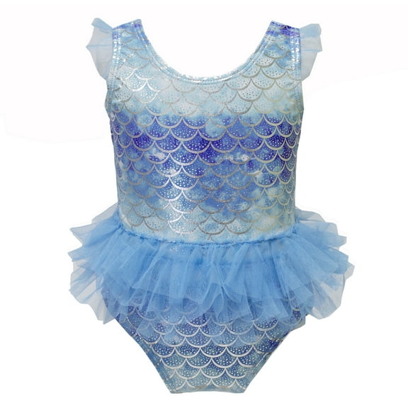 StylesILove Toddler Girls Mermaid Tulle One-Piece Swimsuit Bathing Suit Beach Siwmwear (Mermaid Blue, 122/6-7 Years)