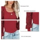 thumbnail image 5 of Blusas tipo jersey con cuello rectangular para mujer, blusas informales con manga larga acampanada, camisas de punto acanaladas para ir de compras, fiesta, rojo vino M, 5 of 6