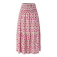thumbnail image 4 of Women Summer Elastic High Waist Boho Maxi Skirt Casual Drawstring A-Line Long Skirt Club Basic Leisure Dailywear, 4 of 7