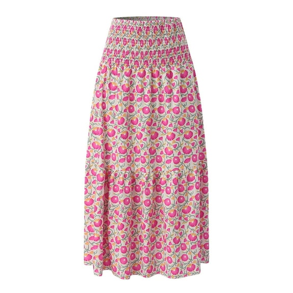 Aayomet Pleated Skirts For Women Women's Summer Elastic High Waist Boho Maxi Skirt Casual Drawstring A Line Long Skirt,Pink X-Large
