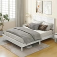 thumbnail image 6 of Costway Queen Size Bed Frame Platform Slat High Headboard Bedroom Rubber Wood Leg White, 6 of 10