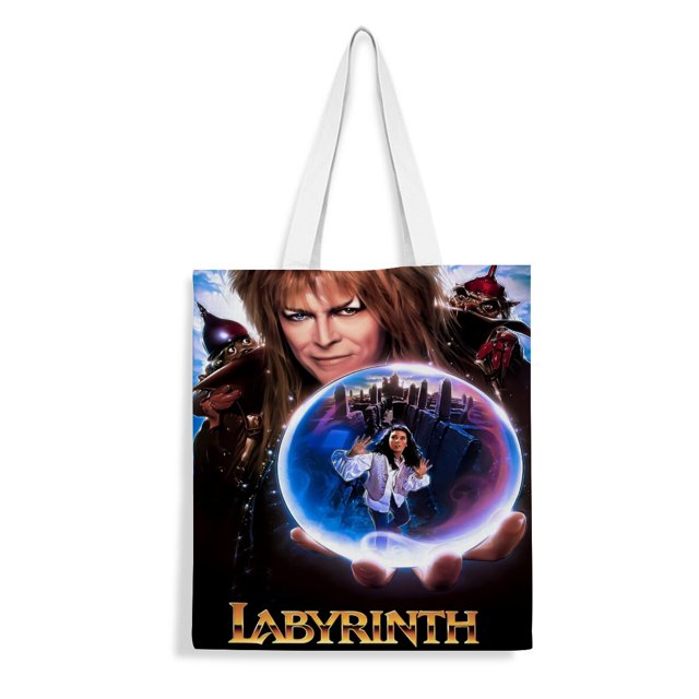 Labyrinth Movie Bolso de tela con estampado de lienzo para mujer, bolsa de compras reutilizable y estética, con cremallera interior, regalo para mujer,38*45cm.
