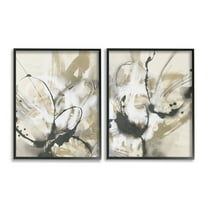 Stupell Industries Beige & Black Splatter Abstract Painting Black Framed Art Print Wall Art, 16 x 20, Set of 2