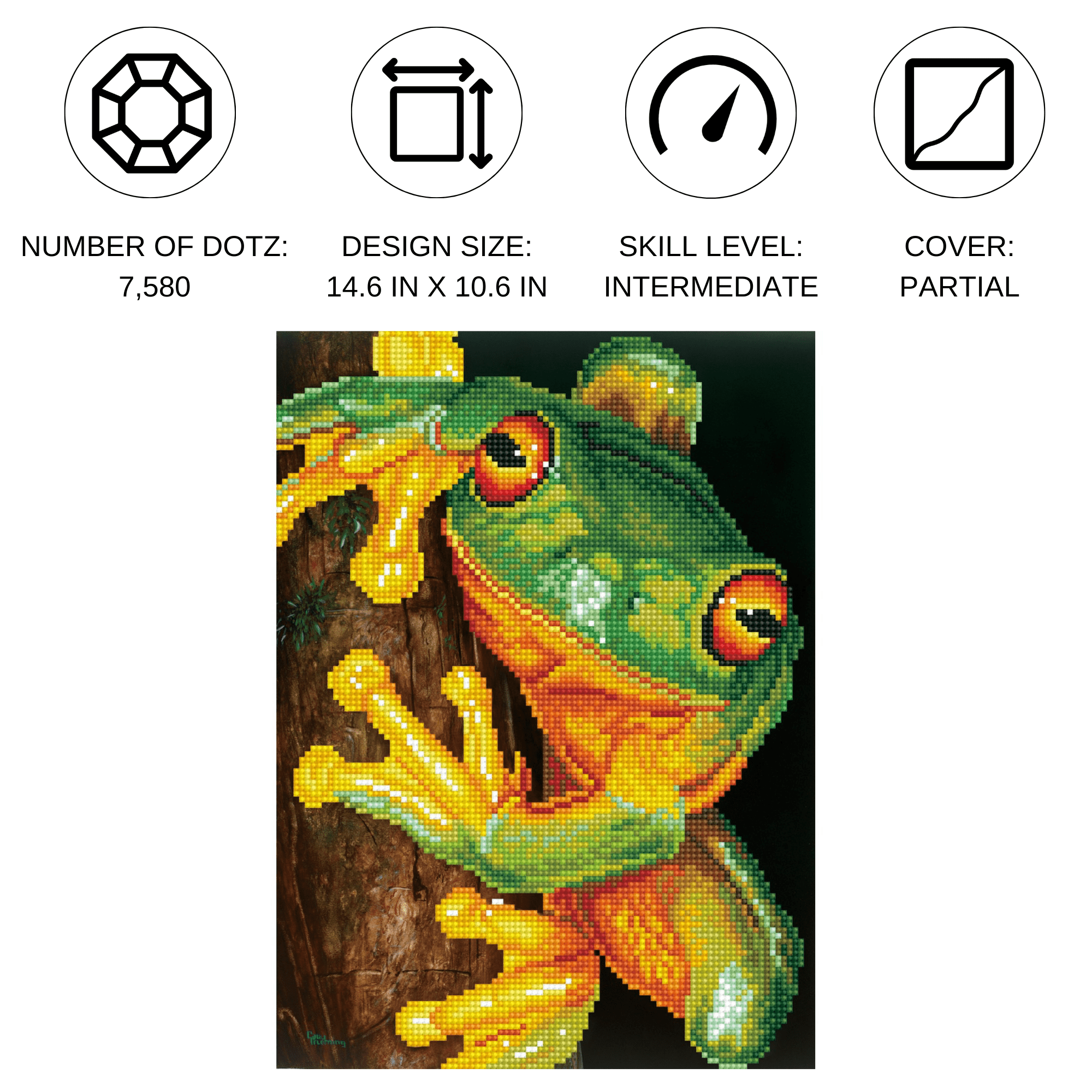 Diamond Dotz Green Tree Frog Reptile Diamond Painting Kits for Adults - Diamond Art Kits a Relaxing Creative Craft Kit with Dotz Gems  14.6"x10.6"