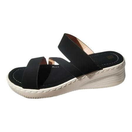 

Quealent Adult Women Sandal Thong Sandals for Women Flat Ladies Summer Fashion Solid Colour Open Toe Slope Heel Thick Women s Sandals Size 12 Wide Black 7