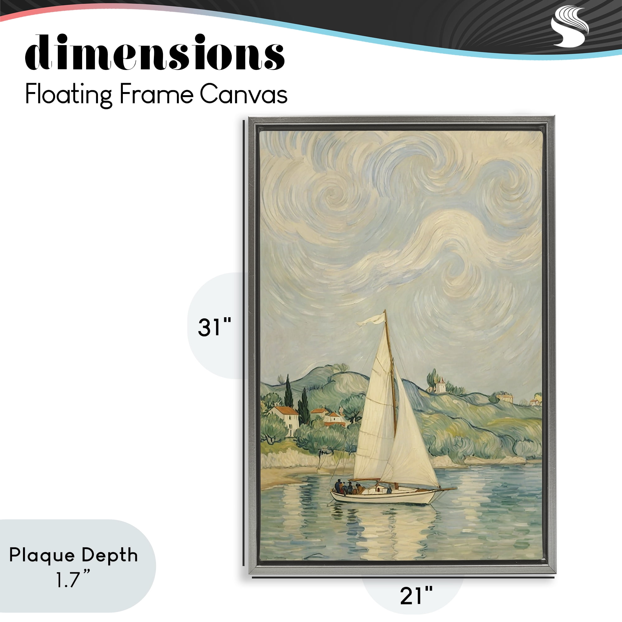 Stupell Industries Sailboat Beneath Swirling Clouds Gray Framed Floater Canvas Wall Art, design by Angie Hawke