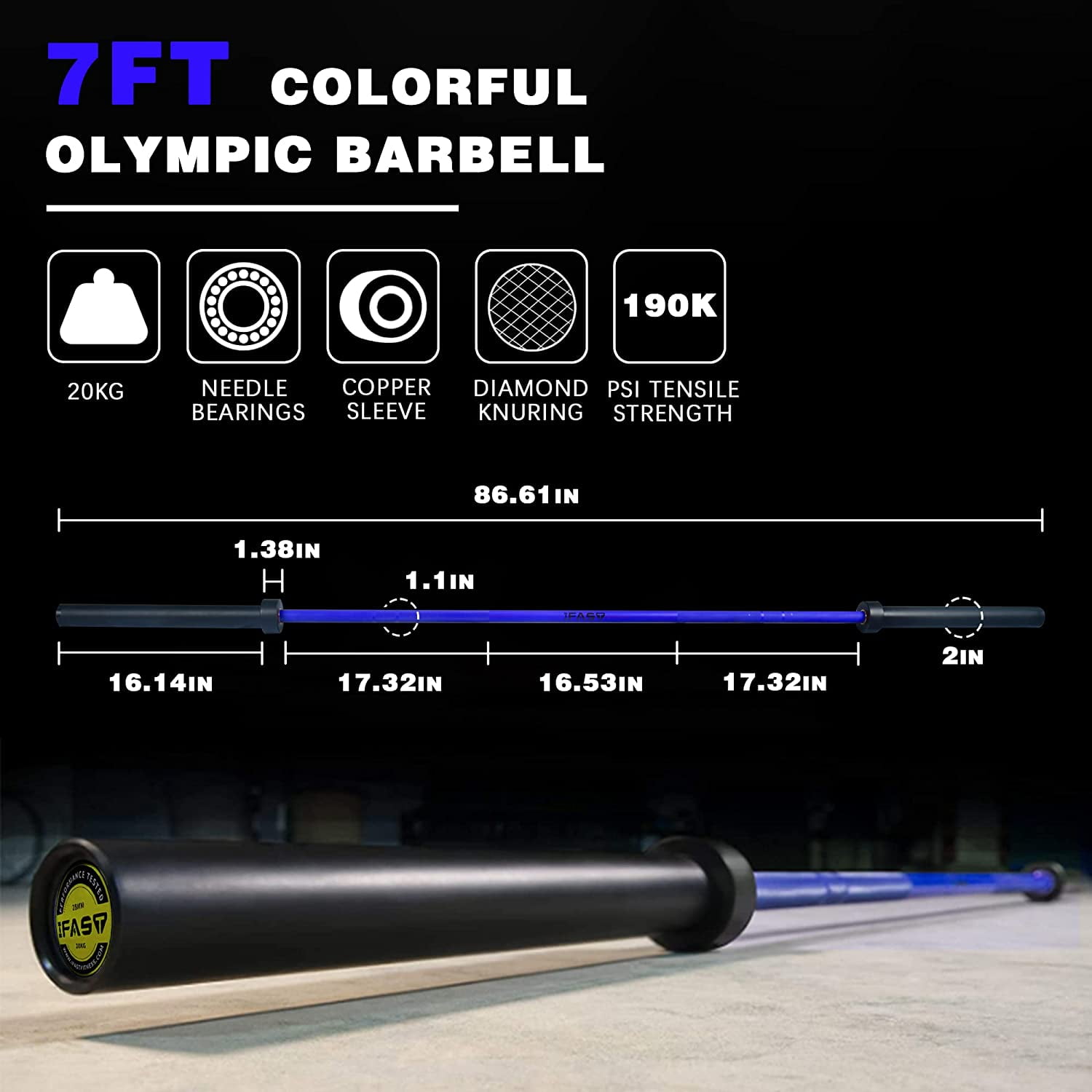 imerelez 7.2Ft Barbell Bar for 2" Olympic Plates, Home Gym Weightlifting Bar Solid Chrome Weight Bar 5Ft Fitness Training Curl Barbell