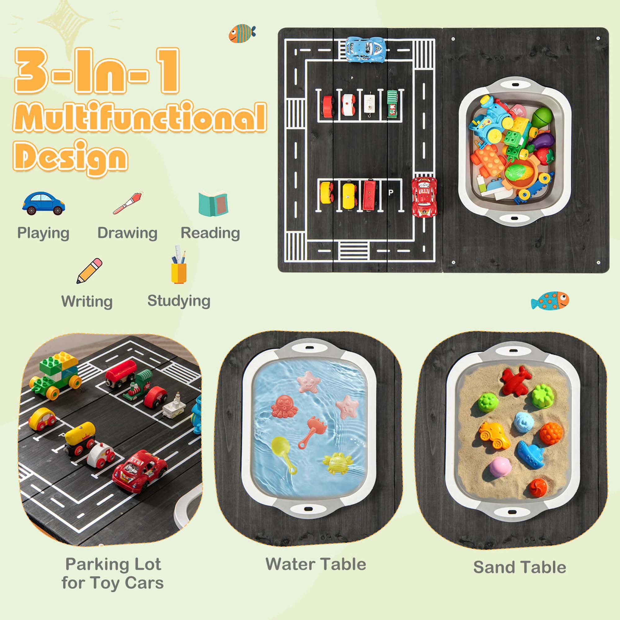 Costway 3-in-1 Kids Activity Table with Foldable Water Bin Large Capacity Storage Bag