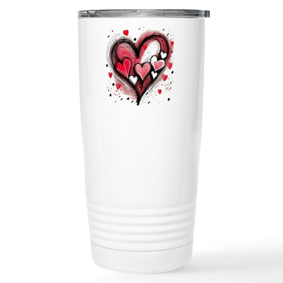 CafePress - Abstract Grunge Valentine Hearts Mugs - Insulated Stainless Steel Travel Tumbler 20 oz.