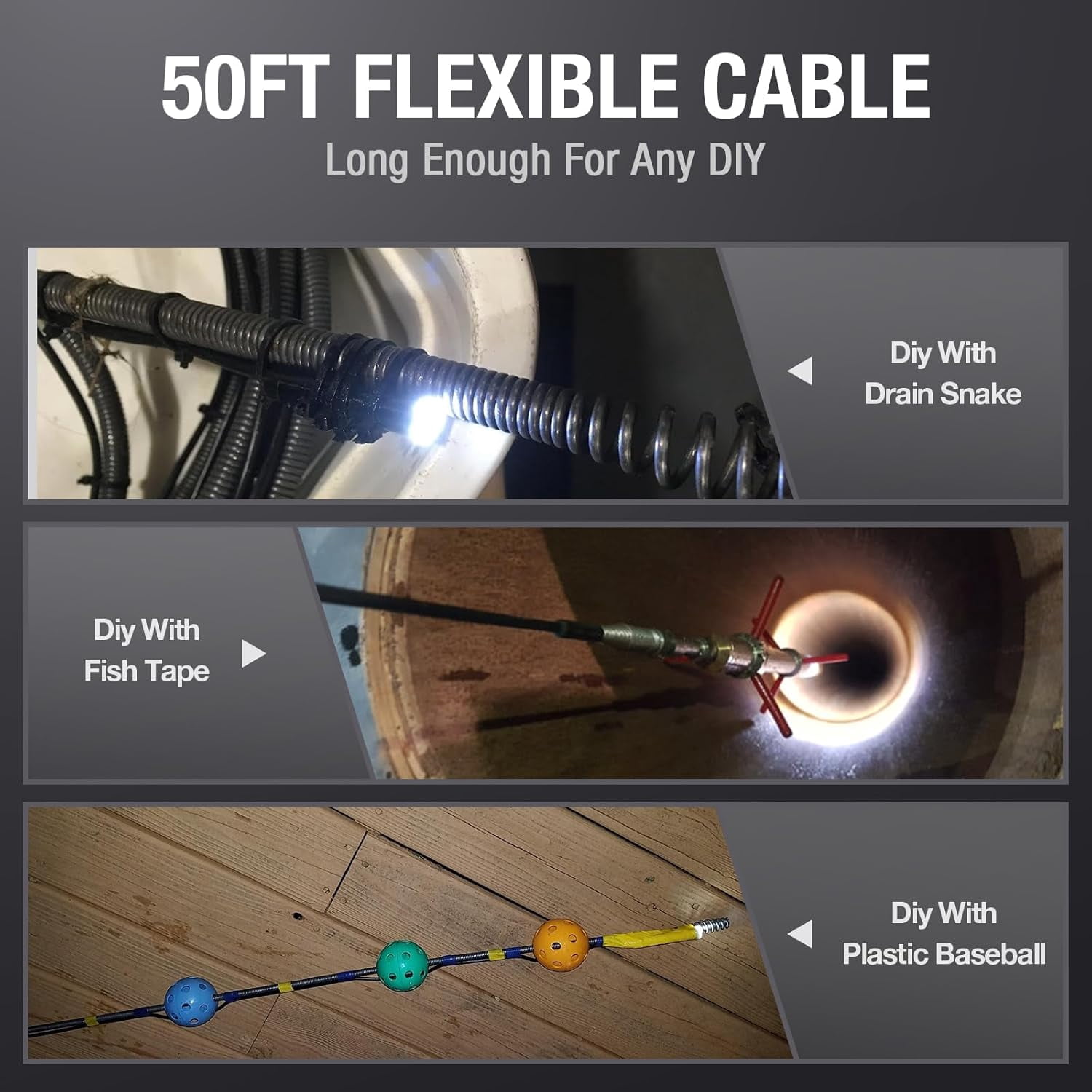 50ft Endoscope Borescopes, Teslong Dual Lens Sewer Inspection Camera with 4.5'' Screen and Lights, Waterproof Snake Cable for Home Wall Duct Drain Pipe, MS450