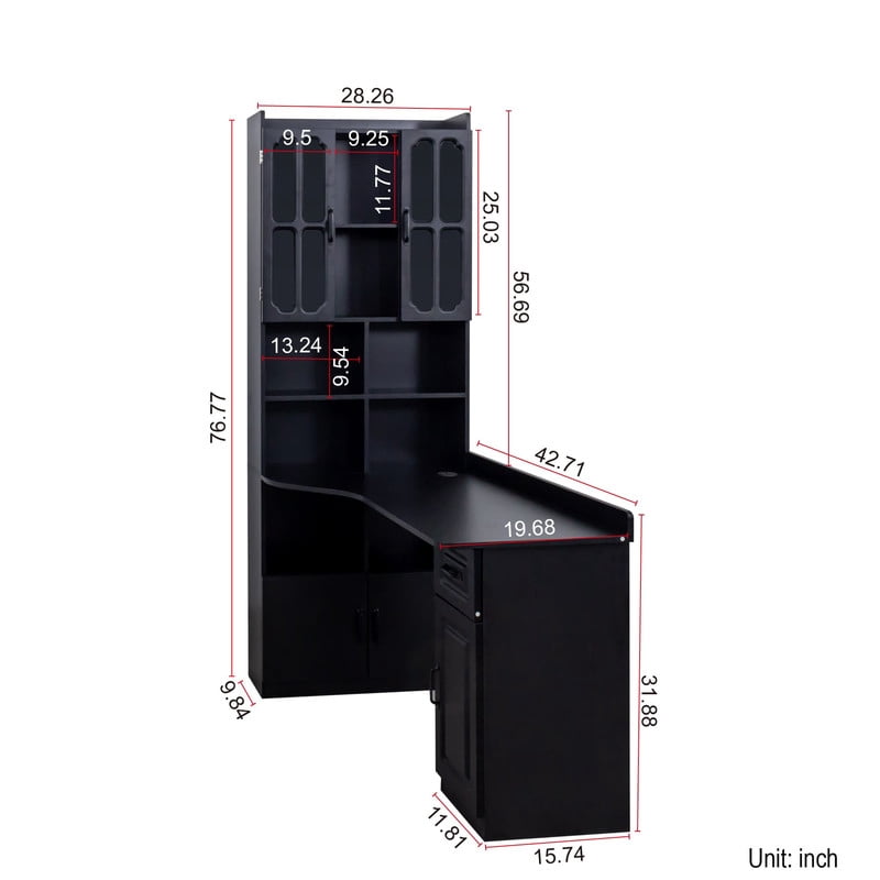 L-Shaped Corner Computer Desk with Cabinets and 1 Drawer, Office Desk with Bookshelf and Hutch, Writing Table Large Workstation with Open Shelves