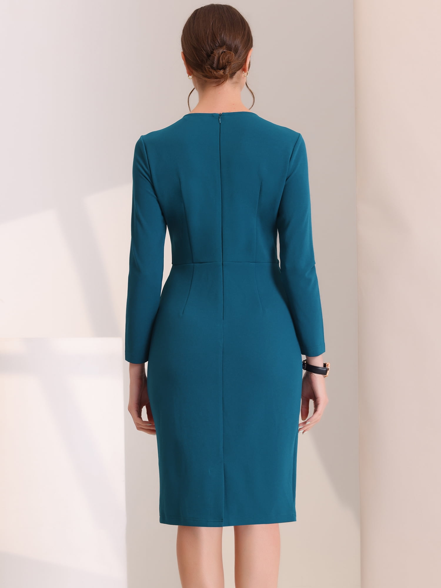 DARING DIVA Bodycon Round Neck 3/4 Sleeve Peplum Wear Sheath Dress S Lake Blue