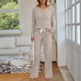 thumbnail image 3 of SUNBS Lounge Sets for Women 2 Piece Casual Outfits Long Sleeve Henley Top Wide Leg Pants Tracksuit with Pockets, 3 of 9