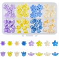 thumbnail image 4 of HOBBIEASY 80pcs 8 styles Opaque Acrylic Petals Floral Bead Hats 4 color Daisy Tulip Bead End Hats Assorted Matte Frosted Trumpet Flower Loose Bead End for DIY Jewelry Making Hole 1.3mm, 4 of 5