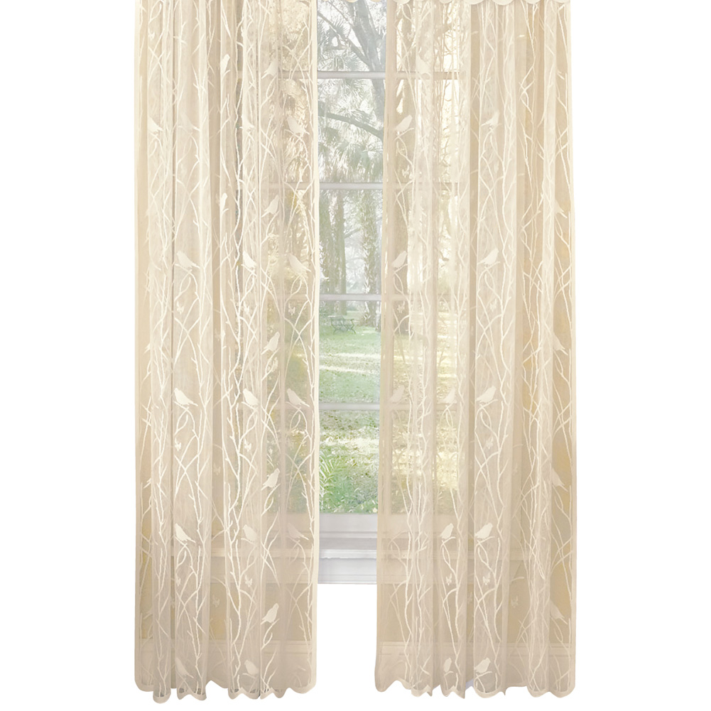 Songbird Rod Pocket Lace Curtain Panel with Scalloped Hem