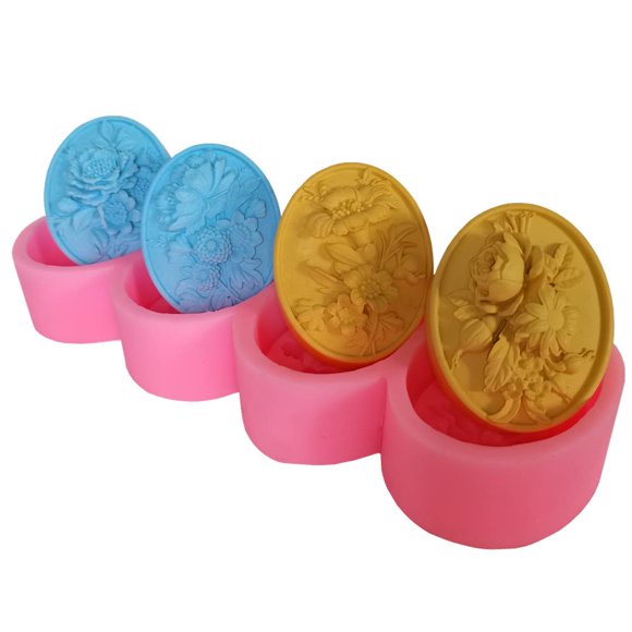 Great Mold Moule à Savon Quatre Cavités un Moule pour 4 Fleurs Différentes Fabrication de Savon DIY Moules à Savon en Silicone Fleurs Naturelles Cire de Bougie Parfumée Résine Plâtre