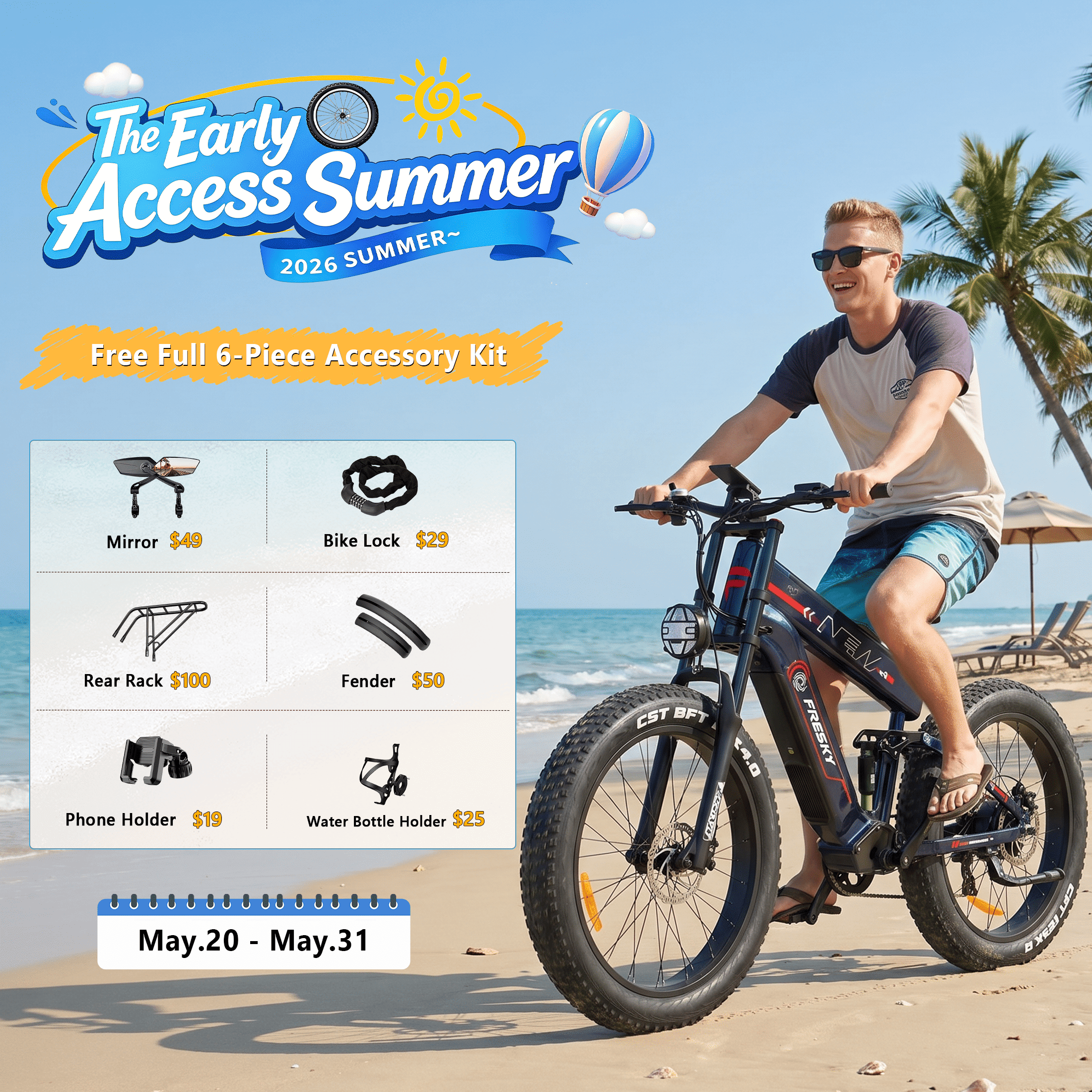 FREESKY Dual Battery Electric Bike for Adults, 48V 45AH 200 Miles Long Range E Bike, 4000W Motor 40MPH+, 26" Fat Tire Fast Mountain EBike, Full Suspension & Hydraulic Brakes, UL 2849 Certified by TÜV