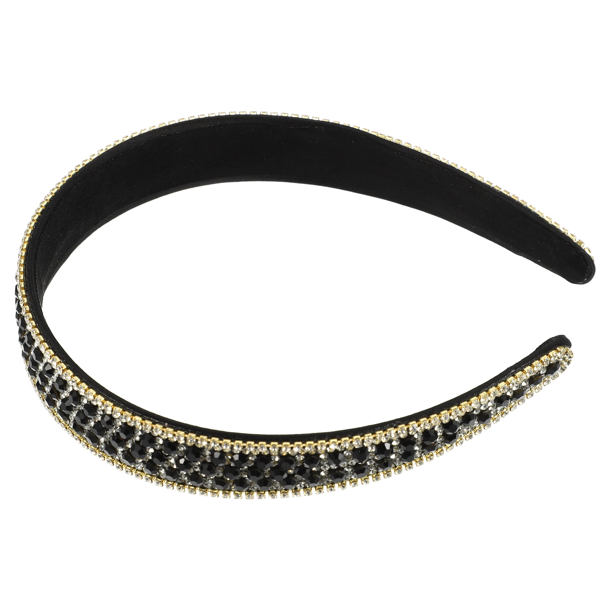 Unique Bargains Rhinestone Headband for Women1 Inch Wide Black