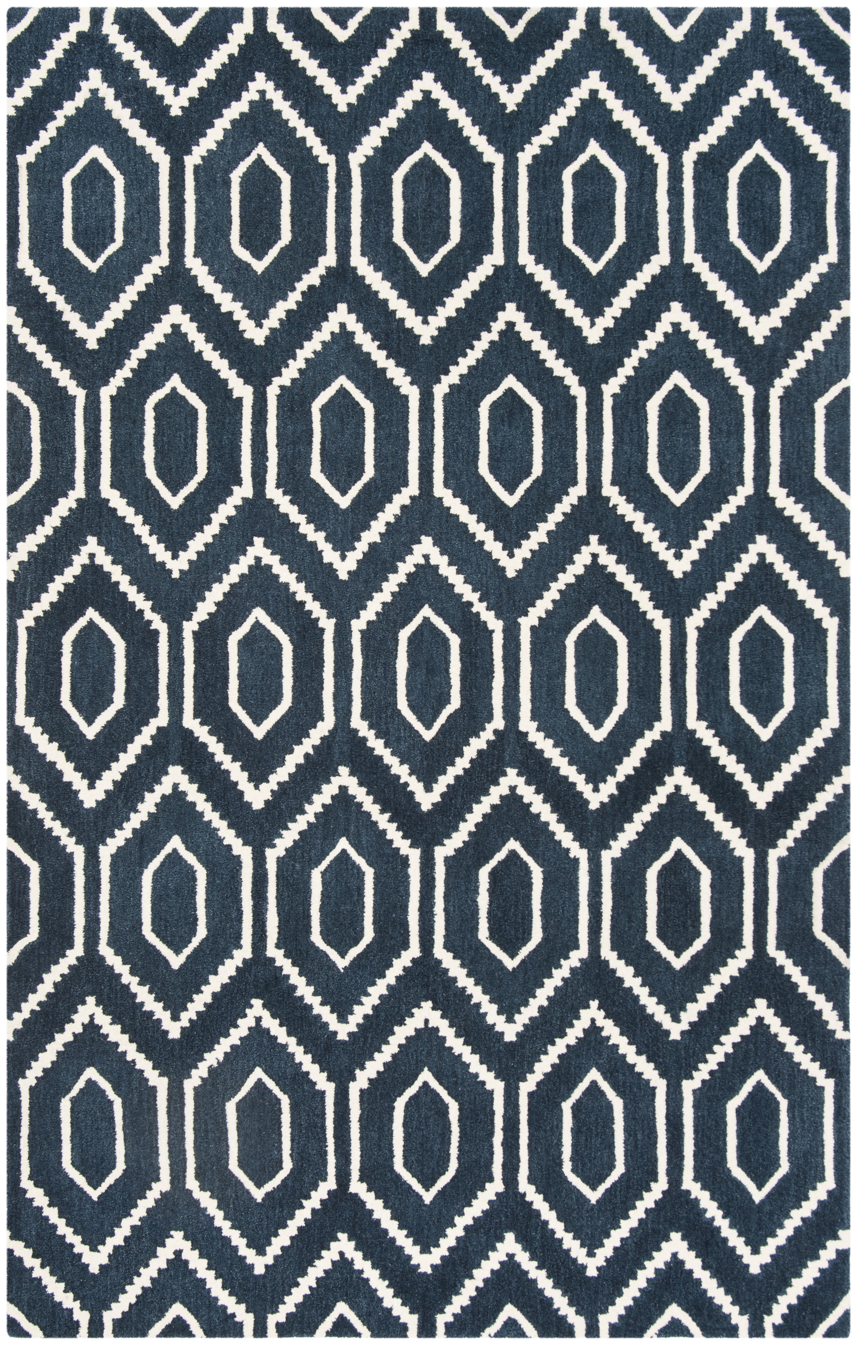 SAFAVIEH Himalaya Diarmait Geometric Wool Area Rug, Navy/Ivory, 5' x 8'