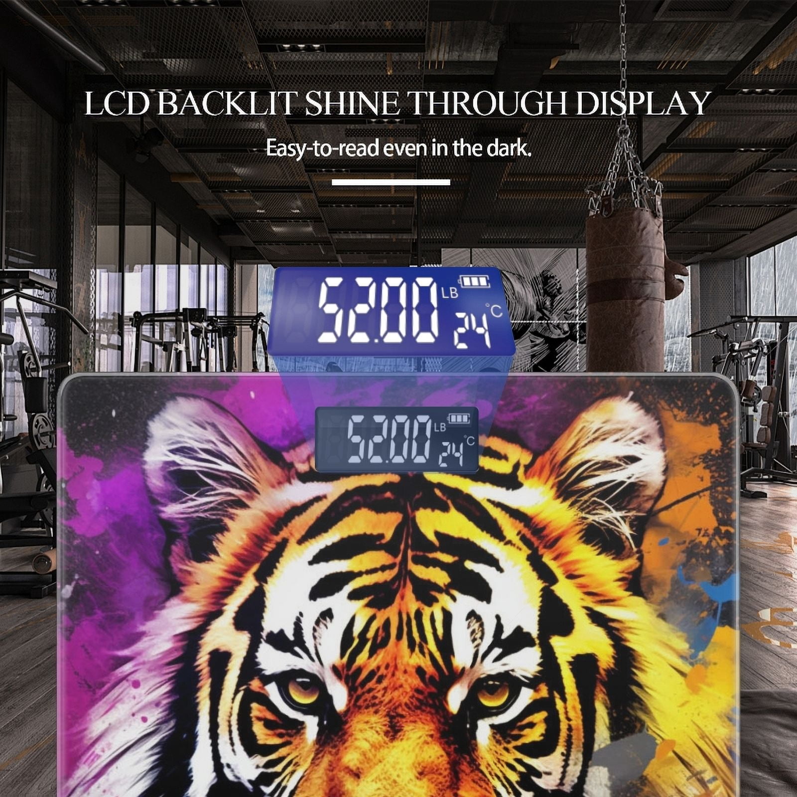 High Precision Body Weight Scale Smart Bathroom Scales with Large LCD Display(400lbs),Decorative for Bedroom-Colorful And Vibrant Tiger Face Set Against Dark Background