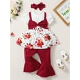 thumbnail image 3 of Seyurigaoka Toddler Girls 3Pcs Fall Outfits Long/Short Sleeve Patchwork Tops + Flare Pants + Bowknot Headband Set, 3 of 9