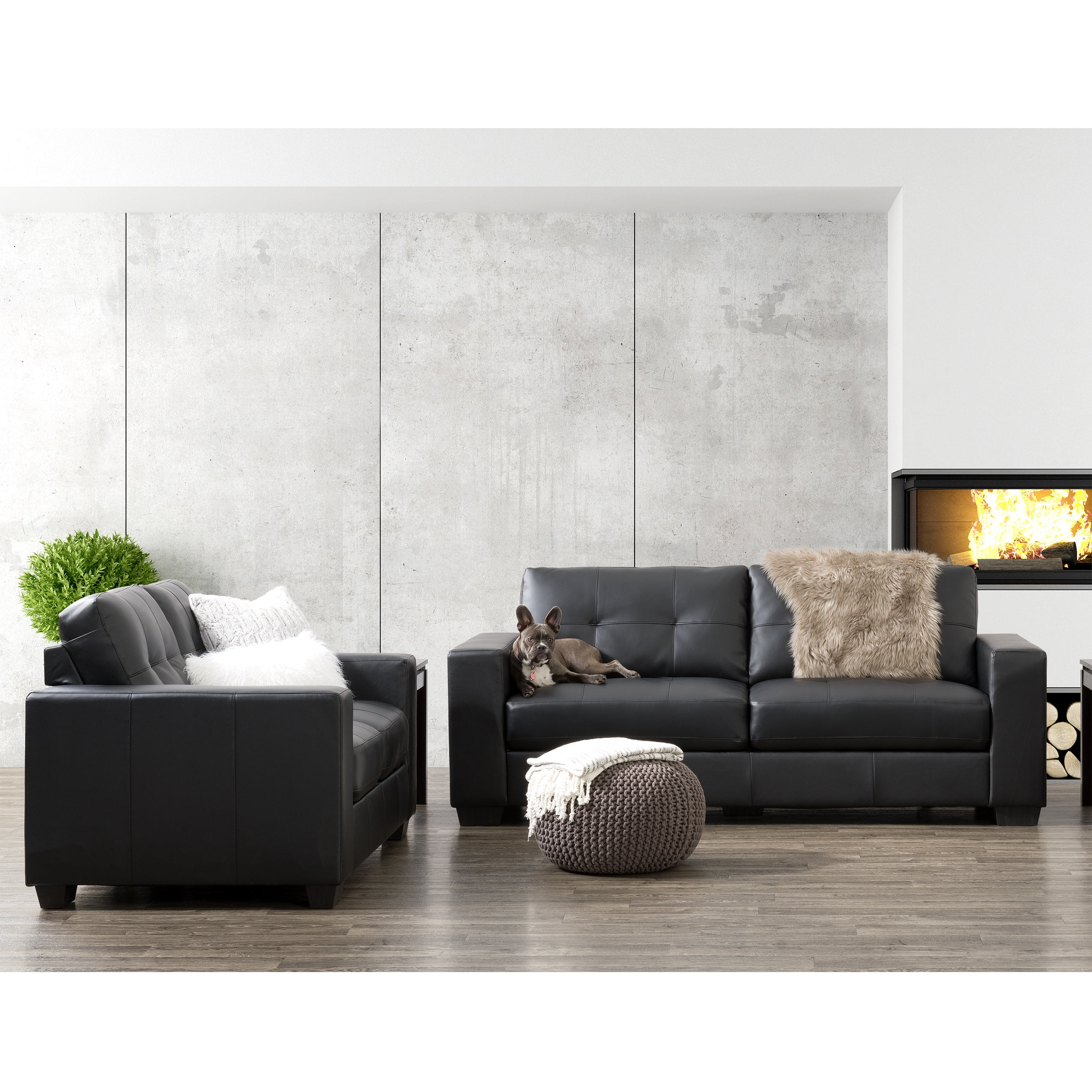 Corliving 2pc Tufted Seat And Backrest Bonded Leather Sofa Set