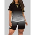 thumbnail image 1 of Lovelywholesale Plus Size Trendy O Neck Gradient Black Two-piece Shorts Set, 1 of 3